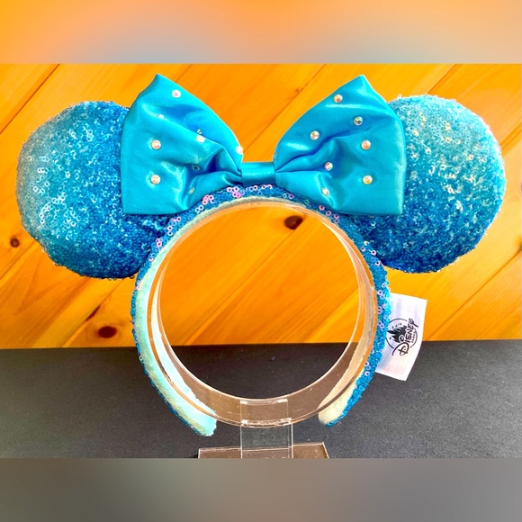 Disney Accessories - Disney Parks Teal / Blue Aqua Sequin Minnie Mouse Ears Headband with Gems NWT